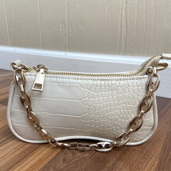 Bellini Faux Leather Croc Embossed Cream Micro Mini Bag Chain Handle - Picture 4 of 9